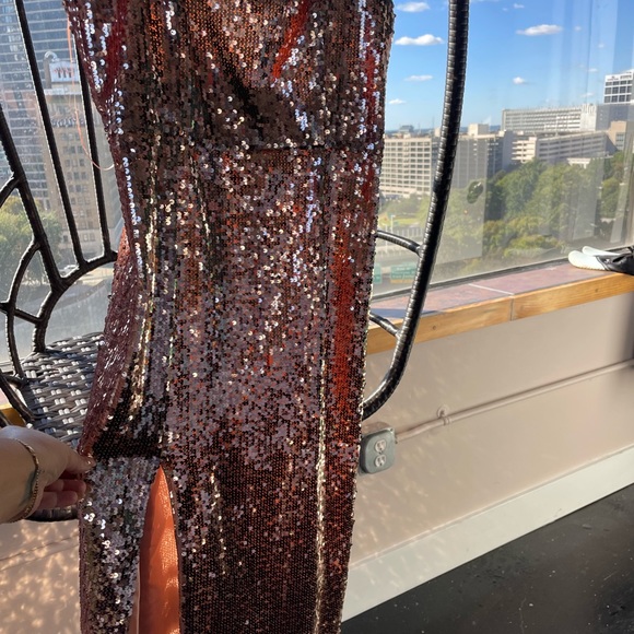 Jay Godfrey spaghetti strap Rose gold sequin dress with side slit - Picture 5 of 7